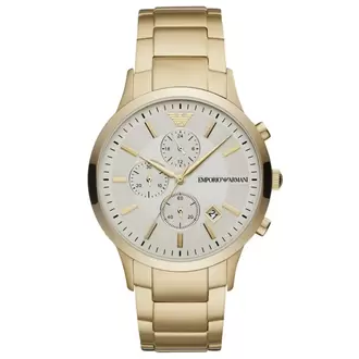 Emporio Armani AR11332 Erkek Kol Saati – Altın Kaplama / Krem Kadran / Chronograph