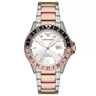 Emporio Armani AR11591 Erkek Kol Saati – GMT / İki Ton Çelik / 10 ATM