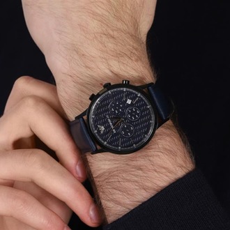 Emporio Armani AR2481 Erkek Kol Saati – Siyah / Lacivert Deri / Chronograph