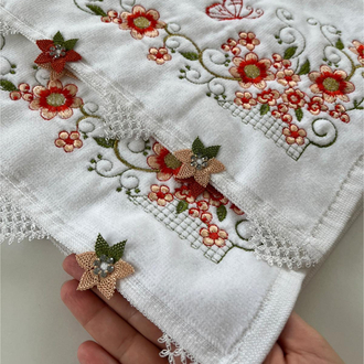 1 adet 30x50 cm el emeği iğne oyası mutfak havlusu
