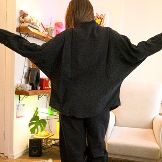 Oiki Midnight Nomad Unisex Bohem Siyah Gömlek