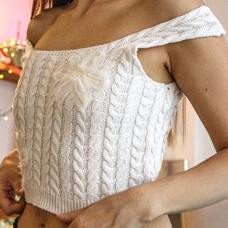 Oiki Askılı, Örgü, Çiçek Detaylı Bohem Crop