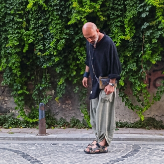 Oiki %100 Pamuk Yeşil Bohem V Paça Unisex Pantolon