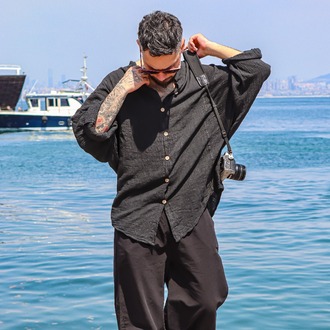 Oiki Midnight Nomad Unisex Bohem Siyah Gömlek