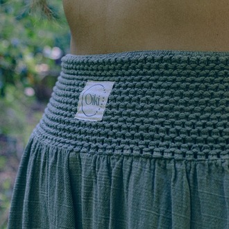 Oiki %100 Pamuk Yeşil Bohem V Paça Pantolon
