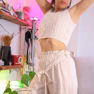 Oiki Askılı, Örgü, Çiçek Detaylı Bohem Crop