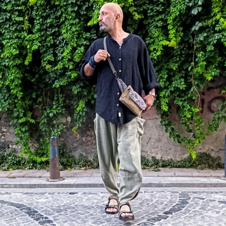 Oiki %100 Pamuk Yeşil Bohem V Paça Unisex Pantolon