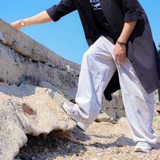 Oiki Taş Gri Ayarlanabilir Paçalı Baggy Pantolon