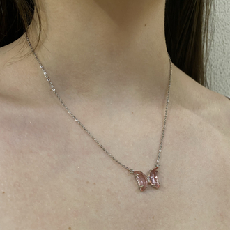 Gold/Silver Pembe Kelebek Kolye