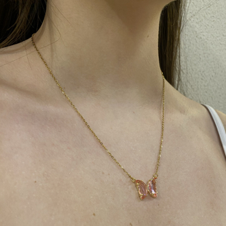 Gold/Silver Pembe Kelebek Kolye