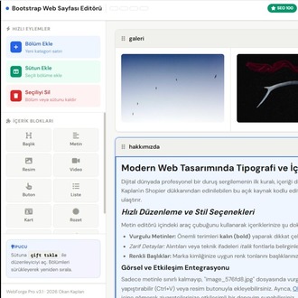 Dakikalar İçinde Profesyonel Web Sayfaları  Bootstrap Web Editörü (Kurulum Gerektirmez)