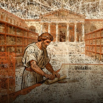 İskenderiye Kütüphanesi Bilgini ve Parşömen Rafları  (A3)