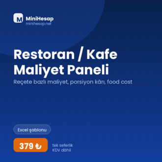 Restoran / Kafe Maliyet Paneli – Reçete Maliyeti ve Food Cost (Excel)