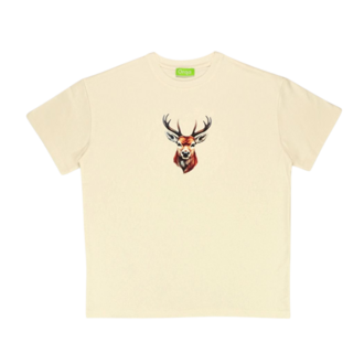 Unisex Geyik Baskılı %100 Pamuk Basic Tshirt