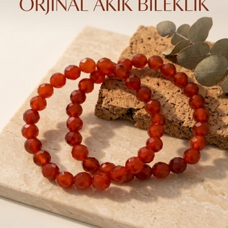 Akik 8 mm Faset Kesim Doğal Taş Bileklik | Denge, Güç ve Korunma Enerjisi ✨