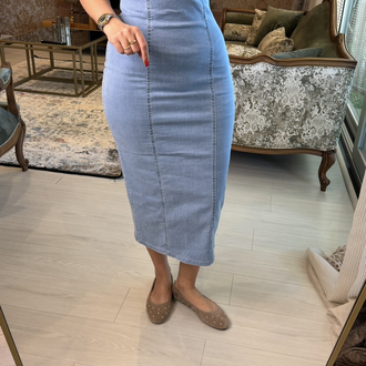 Veleour Denim elbise 
