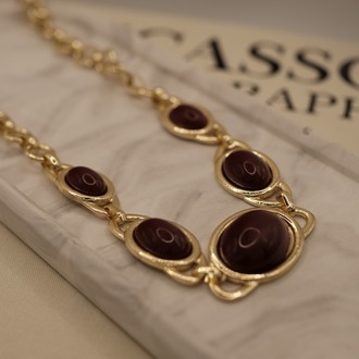 Bordo Taşlı Kolye