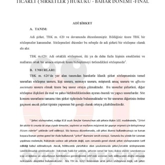 TİCARET (ŞİRKETLER) HUKUKU - BAHAR DÖNEMİ (FİNAL) .(B).CLASS