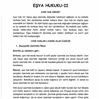 EŞYA HUKUKU / FİNAL / BAHAR DÖNEMİ (B).CLASS