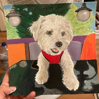 20x20cm Kâğıt Üzerine Özel Suluboya veTempera Boyama Canlı Renkli Kare El Çizimi