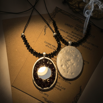 Garnet Taşlı Ayna Kolye(gümüş çerçeve)