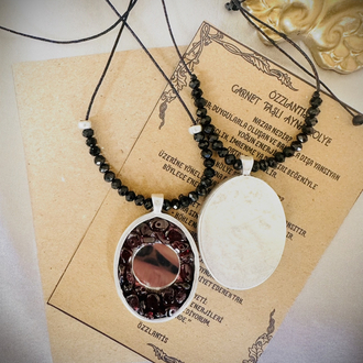 Garnet Taşlı Ayna Kolye(gümüş çerçeve)