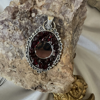 Garnet taşlı Ayna kolye