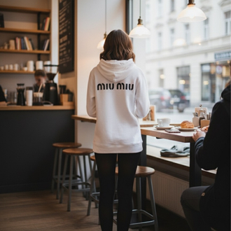 MIU MIU KAPŞONLU BEYAZ KANGURU CEPLİ Sweatshirt