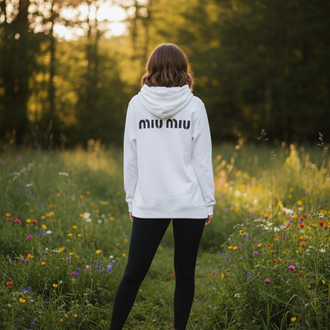MIU MIU KAPŞONLU BEYAZ KANGURU CEPLİ Sweatshirt