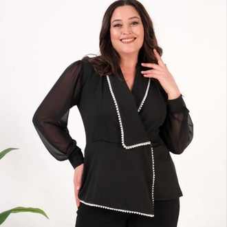 İNCİ DETAYLI CEKET YAKA TAKIM