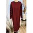 Bordo Kolu Leopar Detaylı Elbise Triko Elbise Elbise