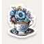 Blue Floral Teacup Tekli Sticker