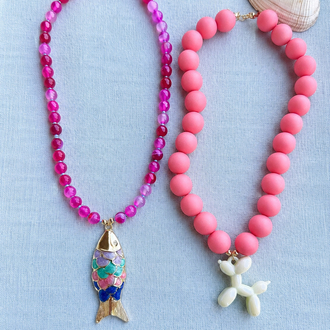 Sağdaki ~ mint Balon köpek Pembe top kolye