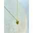 Yeşil Taşlı, Kalpli Çelik Kolye, 41 cm Gold