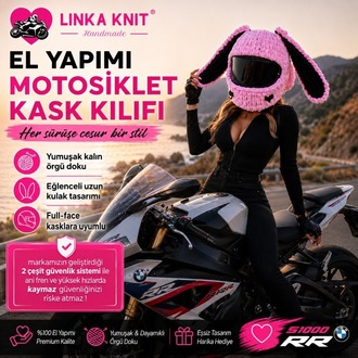 Tavşan Kulaklı Kalpli Motorsiklet Kask Kılıfı,Eğlenceli Kask Koruyucu,Motor Kaskı Üzerine