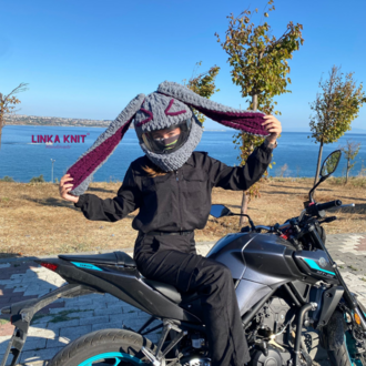 Emoji Tavşan Kulaklı Motorsiklet Kask Kılıfı,Eğlenceli Kask Koruyucu,Motor Kaskı Üzerine