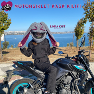 Emoji Tavşan Kulaklı Motorsiklet Kask Kılıfı,Eğlenceli Kask Koruyucu,Motor Kaskı Üzerine