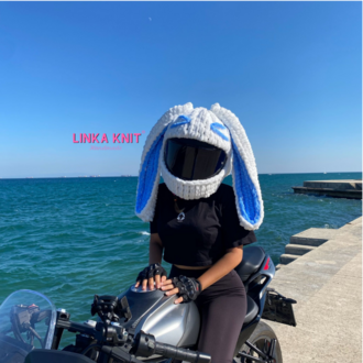 Emoji Tavşan Kulaklı Motorsiklet Kask Kılıfı,Eğlenceli Kask Koruyucu,Motor Kaskı Üzerine