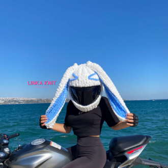 Emoji Tavşan Kulaklı Motorsiklet Kask Kılıfı,Eğlenceli Kask Koruyucu,Motor Kaskı Üzerine