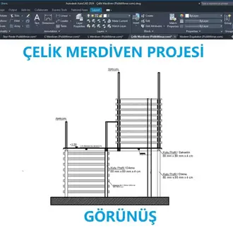 Çelik Merdiven Projesi (Premium) – DWG Çizim Seti (Plan, Kesit, Görünüş)