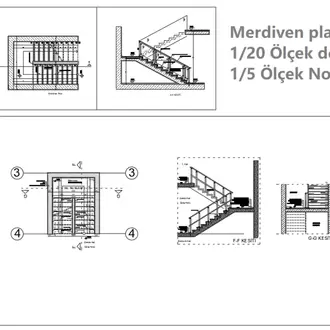 Merdiven Plan, Kesit ve Sistem Detay Çizimleri (Autocad DWG)