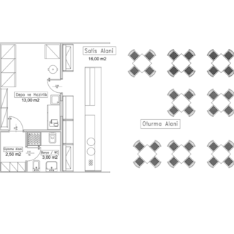 80 m² / Cafe - Restoran Projesi (Autocad - DWG)