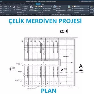 Çelik Merdiven Projesi (Premium) – DWG Çizim Seti (Plan, Kesit, Görünüş)