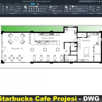 Starbucks Cafe Projesi, 500 m² (DWG İndir)