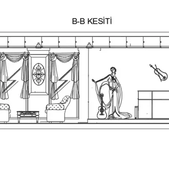 Bar ve Cafe Projesi (Plan + 3 Kesit Çizimi)