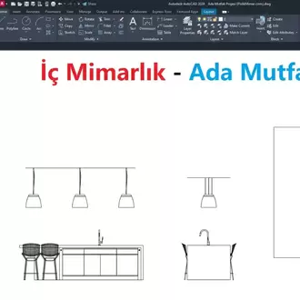 İç Mimarlık - Ada Mutfak Projesi (DWG İNDİR)