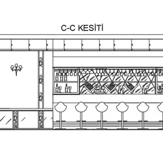 Bar ve Cafe Projesi (Plan + 3 Kesit Çizimi)