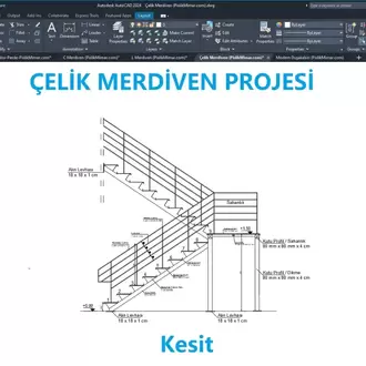 Çelik Merdiven Projesi (Premium) – DWG Çizim Seti (Plan, Kesit, Görünüş)
