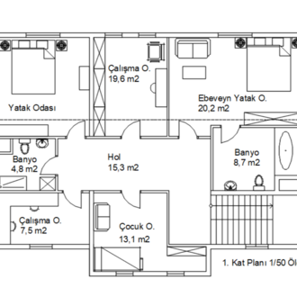 2 Katlı Villa Projesi - Plan, Kesit ve Görünüş Çizimleri