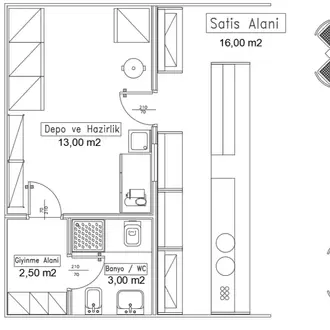 80 m² / Cafe - Restoran Projesi (Autocad - DWG)